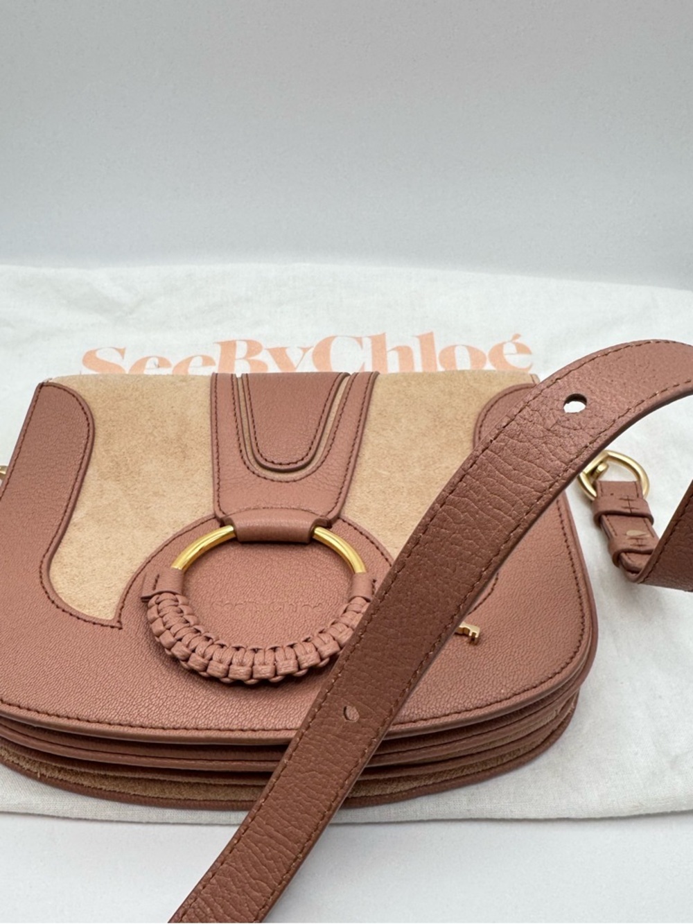 See By Chloé Hana Crossbody Bag Blush Pink Leather Suede Ring Hardware Dust Bag - Picture 4 of 10